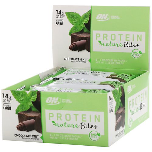 Optimum Nutrition, Protein Nature Bites, Chocolate Mint, 9 Packs, 1.97 oz (56 g) Each فوائد