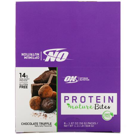 Optimum Nutrition, Protein Nature Bites, Chocolate Truffle, 9 Packs, 1.97 oz (56 g) Each:ملفات تعريف ارتباط البر,تين,جبات البر,تين الخفيفة