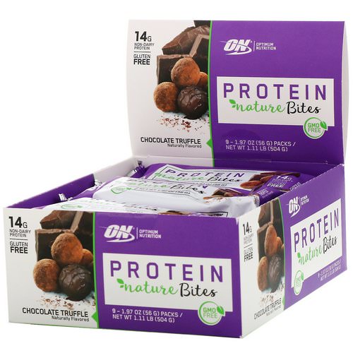 Optimum Nutrition, Protein Nature Bites, Chocolate Truffle, 9 Packs, 1.97 oz (56 g) Each فوائد