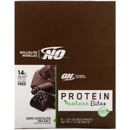 Optimum Nutrition, Protein Nature Bites, Dark Chocolate Sea Salt, 9 Packs, 1.97 oz (56 g) Each:ملفات تعريف ارتباط البر,تين,جبات البر,تين الخفيفة