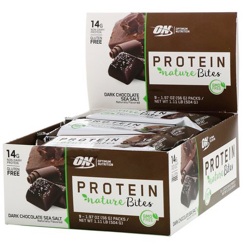 Optimum Nutrition, Protein Nature Bites, Dark Chocolate Sea Salt, 9 Packs, 1.97 oz (56 g) Each فوائد