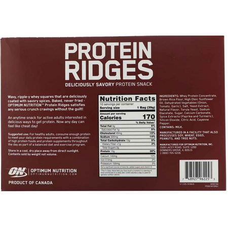 Optimum Nutrition, Protein Ridges, BBQ, 10 Bags, 1.38 oz (39 g) Each:,جبات خفيفة,جبات خفيفة من البر,تين