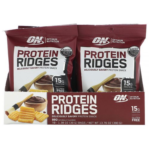 Optimum Nutrition, Protein Ridges, BBQ, 10 Bags, 1.38 oz (39 g) Each فوائد