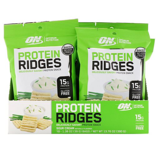 Optimum Nutrition, Protein Ridges, Sour Cream, 10 Bags, 1.38 oz (39 g) Each فوائد