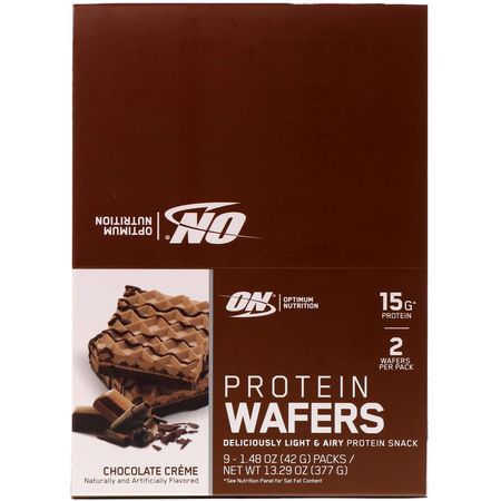 Optimum Nutrition, Protein Wafers, Chocolate Creme, 9 Packs, 1.48 oz (42 g) Each:ملفات تعريف ارتباط البر,تين,جبات البر,تين الخفيفة