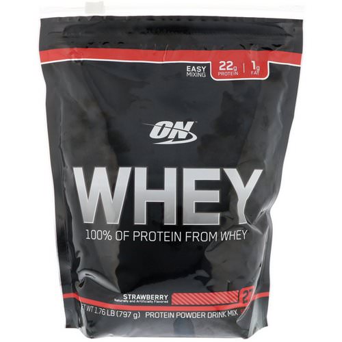 Optimum Nutrition, Whey, 100% of Protein from Whey, Strawberry, 1.76 lb (797 g) فوائد
