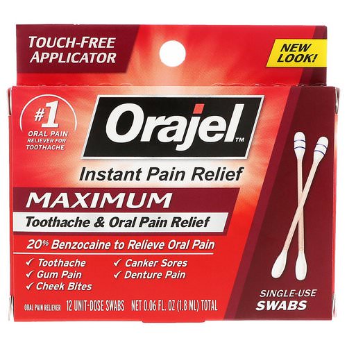Orajel, Maximum Strength Toothache & Oral Pain Relief, 12 Swabs, 0.06 fl oz (1.8 ml) فوائد