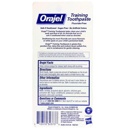 Orajel, My Little Pony Training Toothpaste with Toothbrush, Flouride Free, Pinkie Fruity Flavor, 3 Months to 4 Years, 1 oz (28.3 g):الفلورايد مجانا, Toothpaste