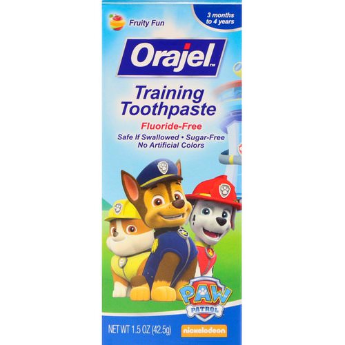 Orajel, Paw Patrol Training Toothpaste, Fluoride Free, Fruity Fun Flavor, 1.5 oz (42.5 g) فوائد