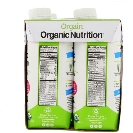 Orgain, Organic Nutrition, All In One Nutritional Shake, Creamy Chocolate Fudge, 4 Pack, 11 fl oz Each:جاهز للشرب, بر,تين