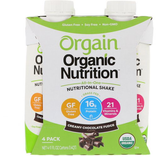 Orgain, Organic Nutrition, All In One Nutritional Shake, Creamy Chocolate Fudge, 4 Pack, 11 fl oz Each فوائد