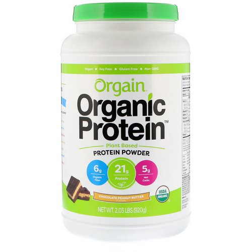 Orgain, Organic Protein Powder, Plant Based, Chocolate Peanut Butter, 2.03 lb (920 g) فوائد
