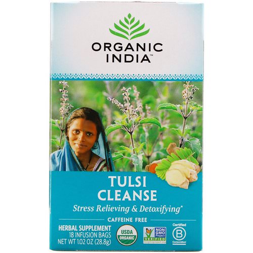 Organic India, Tulsi Tea, Cleanse, Caffeine-Free, 18 Infusion Bags, 1.02 oz (28.8 g) فوائد