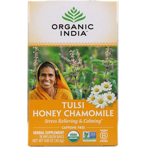 Organic India, Tulsi Tea, Honey Chamomile, Caffeine-Free, 18 Infusion Bags, 1.08 oz (30.6 g) فوائد