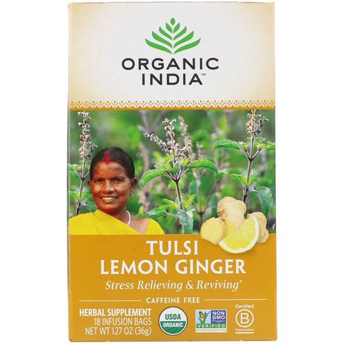 Organic India, Tulsi Tea, Lemon Ginger, Caffeine-Free, 18 Infusion Bags, 1.27 oz (36 g) فوائد