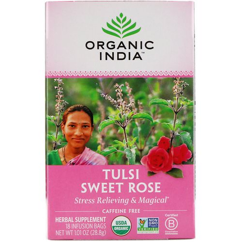 Organic India, Tulsi Tea, Sweet Rose, Caffeine Free, 18 Infusion Bags, 1.01 oz (28.8 g) فوائد