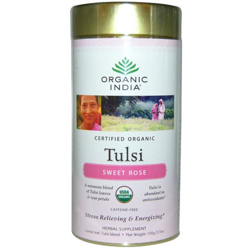 Organic India, Tulsi Loose Leaf Blend Tea, Sweet Rose, Caffeine-Free, 3.5 oz (100 g) فوائد