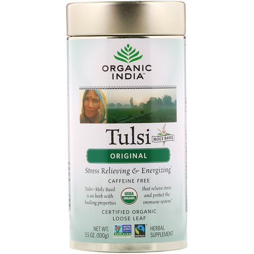 Organic India, Tulsi Loose Leaf Tea, Holy Basil, Original, Caffeine Free, 3.5 oz (100 g) فوائد