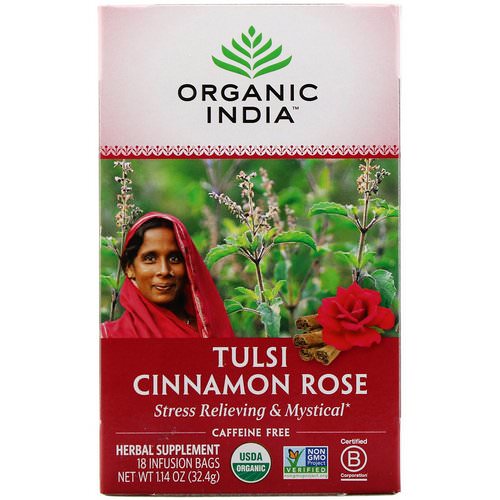 Organic India, Tulsi Tea, Cinnamon Rose, Caffeine-Free, 18 Infusion Bags, 1.14 oz (32.4 g) فوائد