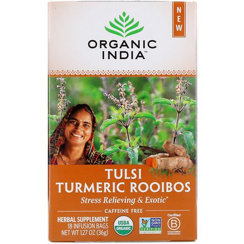Organic India, Tulsi Tea, Turmeric Rooibos, Caffeine-Free, 18 Infusion Bags, 1.27 oz (36 g) فوائد