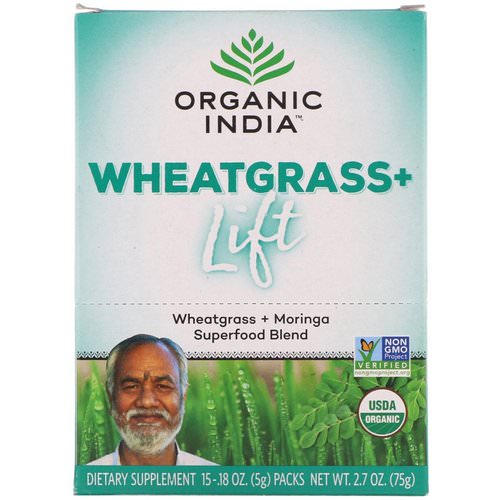 Organic India, Wheatgrass+ Lift, Superfood Blend, 15 Packs, 0.18 oz (5 g) Each فوائد