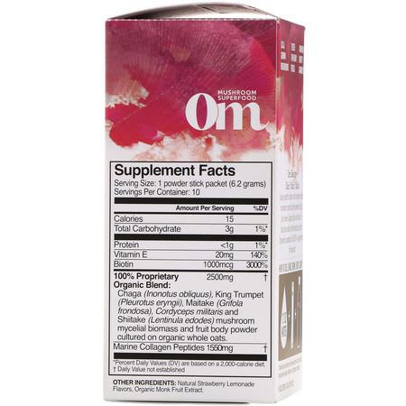 Organic Mushroom Nutrition, Beauty+, Powered by Chaga + Collagen, Strawberry Lemonade, 10 Packets, 0.22 oz (6.2 g) Each:مكملات الك,لاجين, المفصل