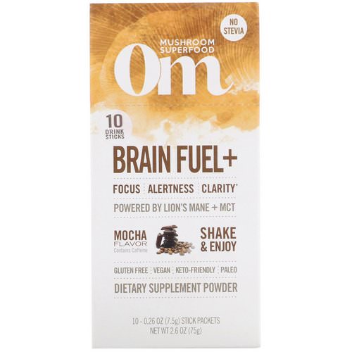 Organic Mushroom Nutrition, Brain Fuel+, Powered by Lion's Mane + MCT, Mocha, 10 Packets, 0.26 oz (7.5 g) Each فوائد
