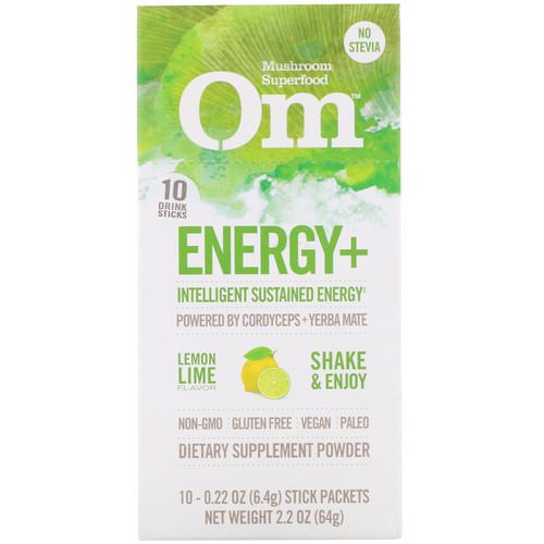 Organic Mushroom Nutrition, Energy+, Powered by Cordyceps + Yerba Mate, Lemon Lime, 10 Packets, 0.22 oz (6.4 g) Each فوائد
