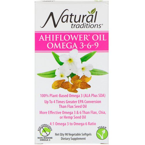 Organic Traditions, Ahiflower Oil Omega 3-6-9, 90 Vegetable Softgels فوائد