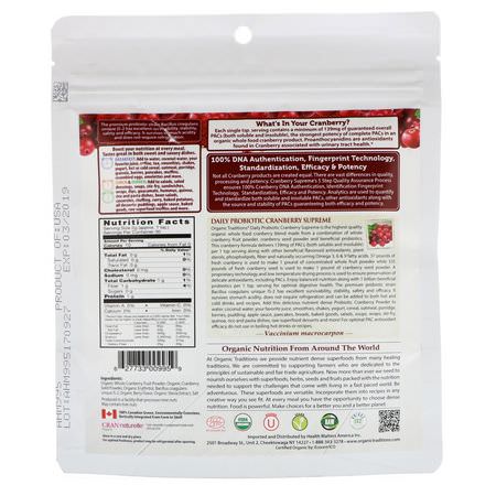 Organic Traditions, Daily Probiotic Cranberry Supreme, 2.12 oz (60 g):الت,ت البري, المعالجة المثلية