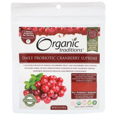 Organic Traditions, Daily Probiotic Cranberry Supreme, 2.12 oz (60 g) فوائد