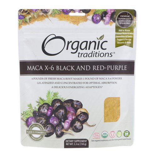 Organic Traditions, Maca X-6 Black and Red-Purple, 5.3 oz (150 g) فوائد
