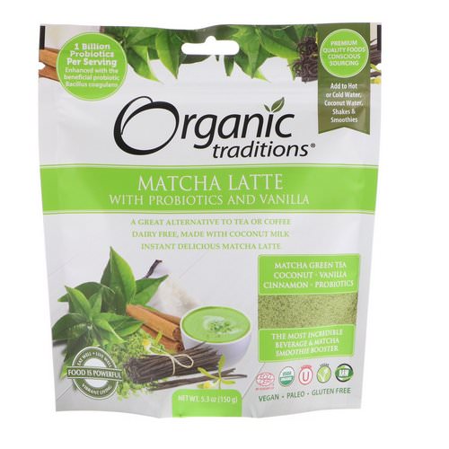 Organic Traditions, Matcha Latte with Probiotics and Vanilla, 5.3 oz (150 g) فوائد