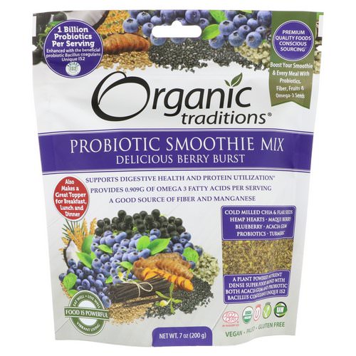Organic Traditions, Probiotic Smoothie Mix, Delicious Berry Burst, 7 oz (200 g) فوائد