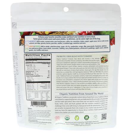 Organic Traditions, Smooth Movement, Probiotic Fiber Blend with Turmeric, 7 oz (200 g):الألياف, الهضم