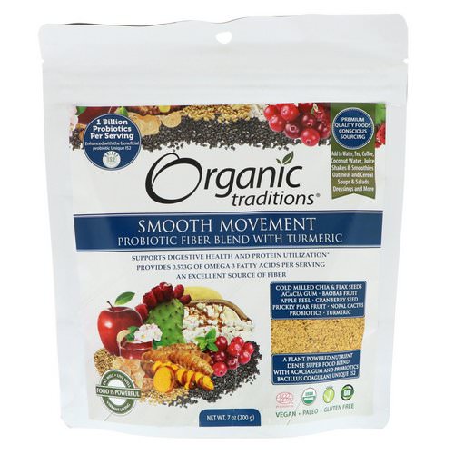 Organic Traditions, Smooth Movement, Probiotic Fiber Blend with Turmeric, 7 oz (200 g) فوائد