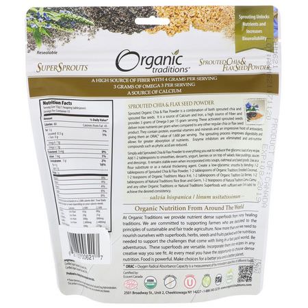 Organic Traditions, Sprouted Chia & Flax Seed Powder, 8 oz (227 g):بذ,ر الكتان, بذ,ر Chia