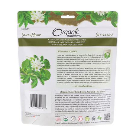 Organic Traditions, Stevia Leaf Powder, 3.5 oz (100 g):ستيفيا, المحليات