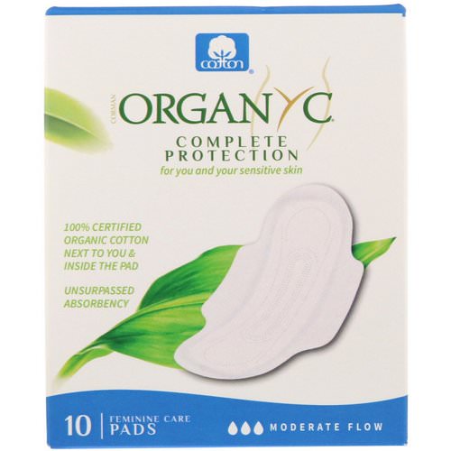 Organyc, Organic Cotton Pads, Moderate Flow, 10 Pads فوائد