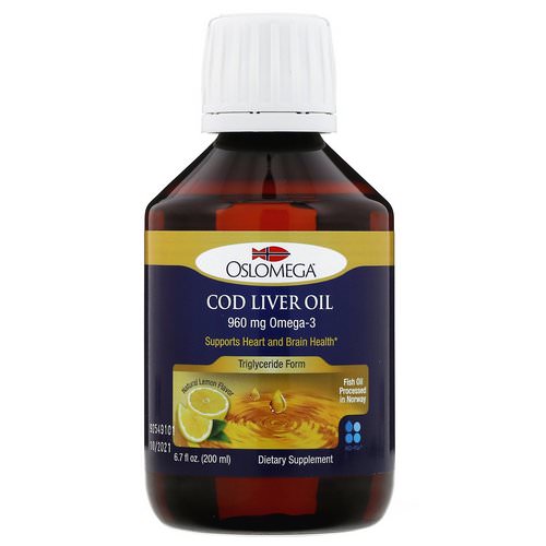 Oslomega, Norwegian Cod Liver Oil, Natural Lemon Flavor, 960 mg, 6.7 fl oz (200 ml) فوائد