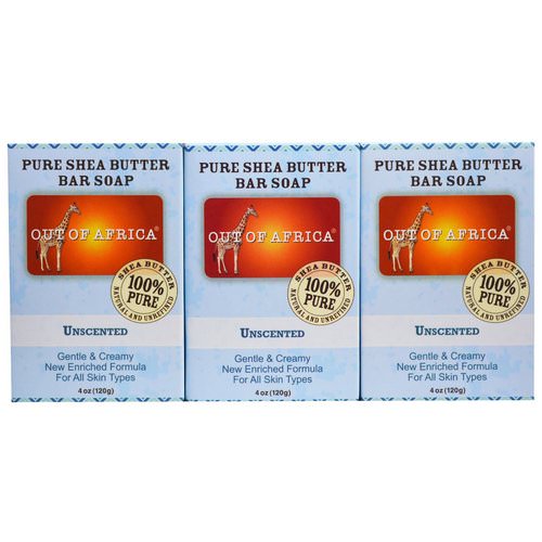 Out of Africa, Pure Shea Butter Bar Soap, Unscented, 3 Pack, 4 oz (120 g) Each فوائد