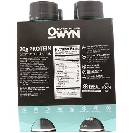 OWYN, Protein Plant-Based Shake, Cold Brew Coffee, 4 Shakes, 12 fl oz (355 ml) Each:قائم على النبات, بر,تين أساسه النبات