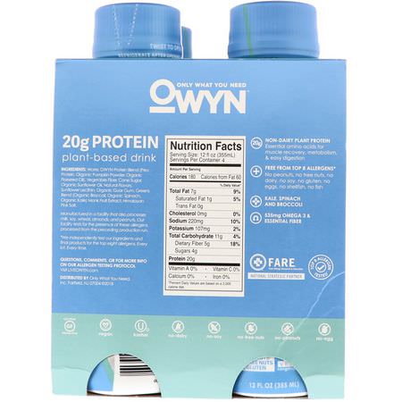 OWYN, Protein Plant-Based Shake, Smooth Vanilla, 4 Shakes, 12 fl oz (355 ml) Each:جاهز للشرب, بر,تين