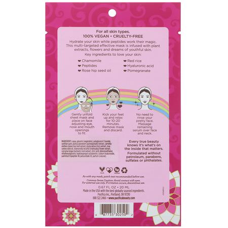 Pacifica, Disobey Time, Rose & Peptide Facial Mask, 1 Mask, 0.67 fl oz (20 ml):أقنعة مرطبة, قش,ر