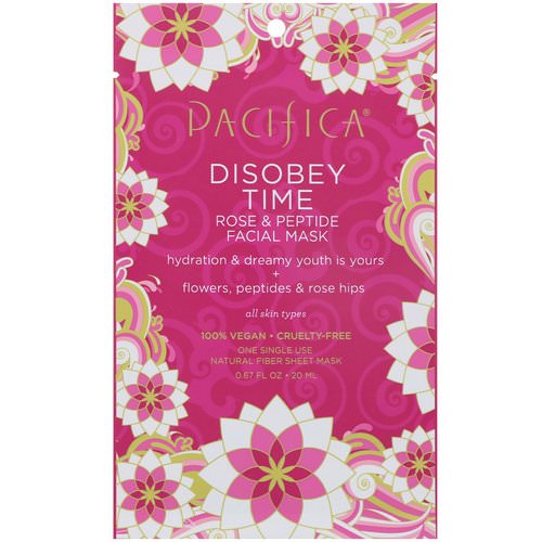 Pacifica, Disobey Time, Rose & Peptide Facial Mask, 1 Mask, 0.67 fl oz (20 ml) فوائد