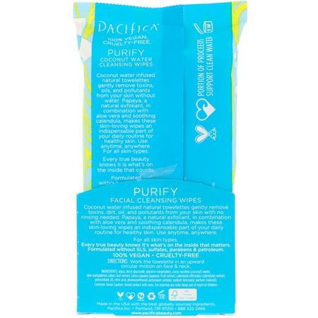 Pacifica, Purify Facial Cleansing Wipes, All Skin Types, 30 Pre-Moistened Natural Towelettes:ج,ز الهند للعناية بالبشرة, المناشف