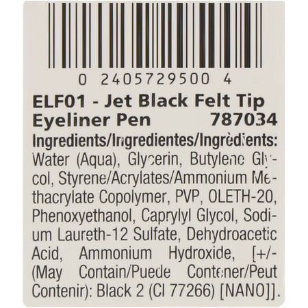 Palladio, Felt-Tip Eyeliner Pen, Jet Black, 0.037 fl oz (1.1 ml):كحل, عيون