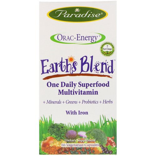 Paradise Herbs, ORAC-Energy, Earth's Blend, One Daily Superfood Multivitamin, With Iron, 60 Vegetarian Capsules فوائد