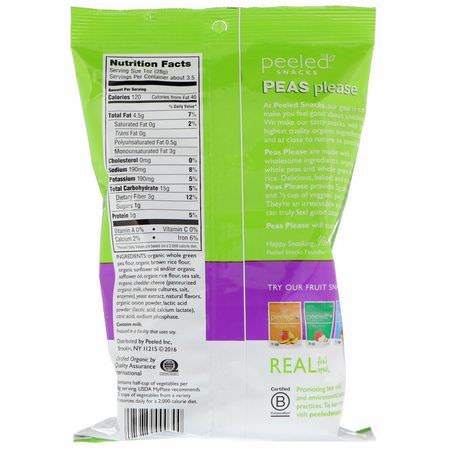 Peeled Snacks, Organic Peas Please, White Cheddar, 3.3 oz (94 g):الرقائق ,ال,جبات الخفيفة