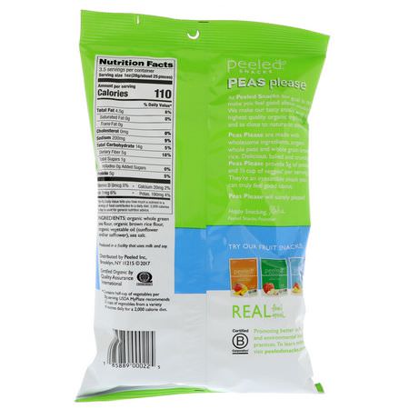 Peeled Snacks, Peas Please, Organic, Sea Salt, 3.3 oz (94 g):الخضر,ات الخفيفة, الفاكهة
